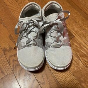 Bzees Silver Glitter Slip On Lace Up Sneaker